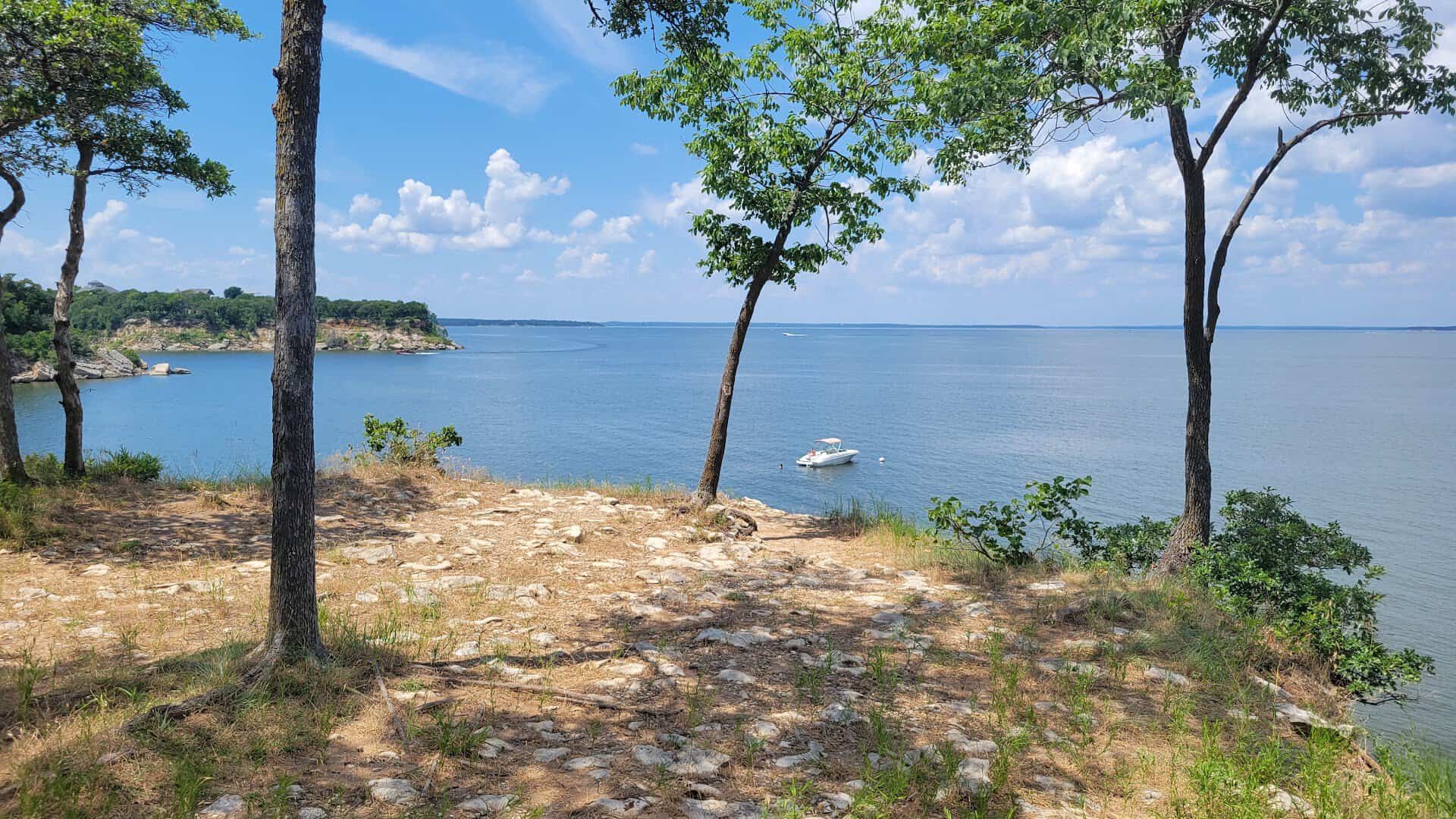 Blue Lake Texoma framed by trees at Eisenhower State Park