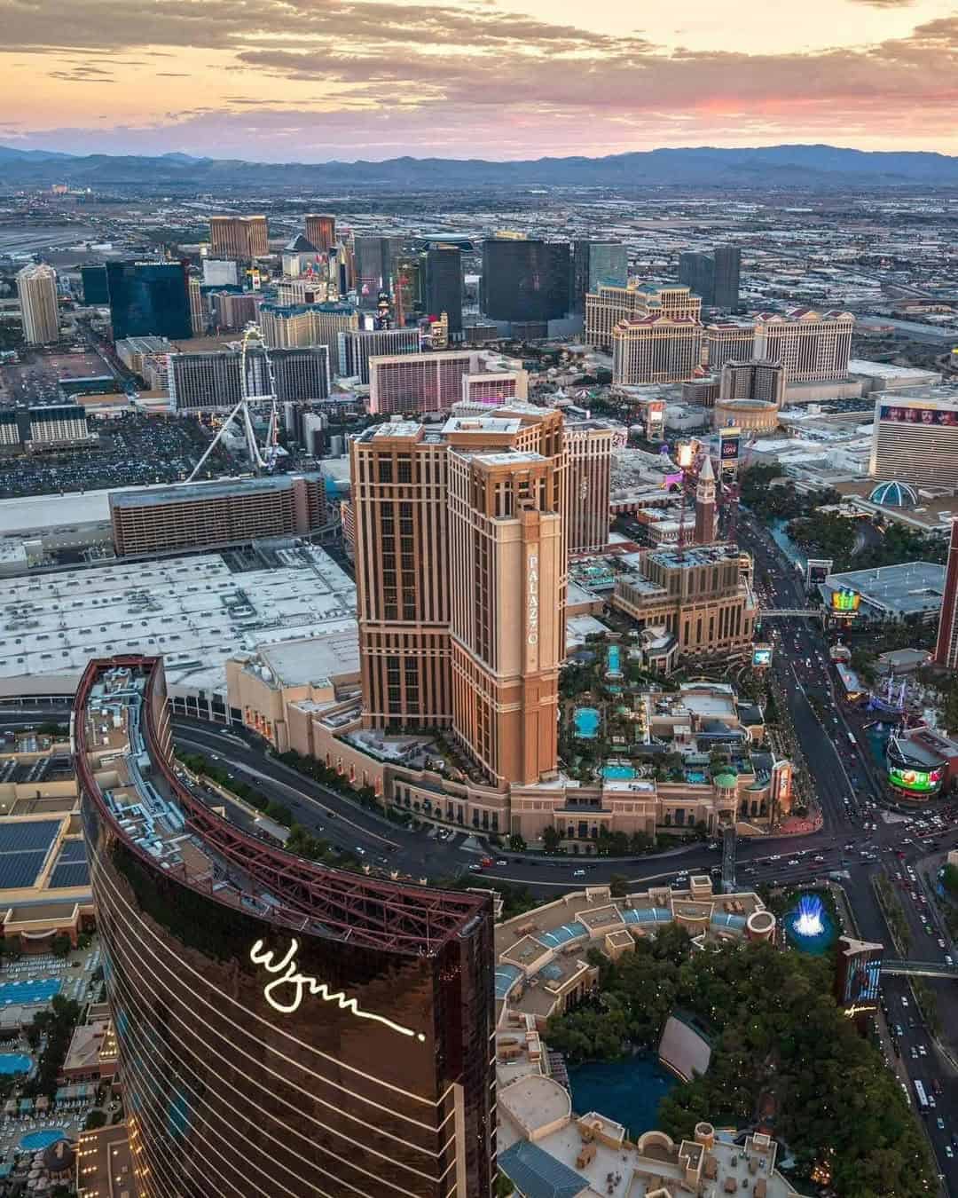 Aerial view of the Las Vegas Strip at sunset, Las Vegas, Nevada