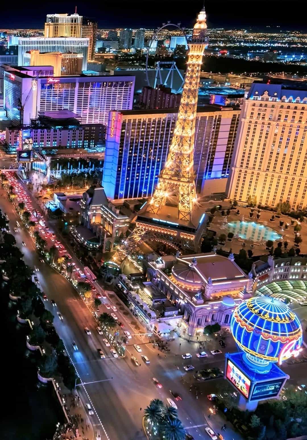 The Las Vegas Strip lit up at night with casino neon, Las Vegas, Nevada