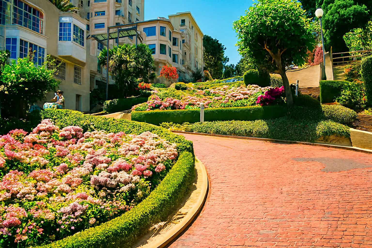The crooked switchbacks of Lombard Street in San Francisco, California