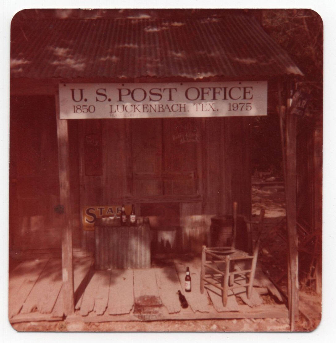 Old photo of the U.S. Post Office sign at Luckenbach Texas