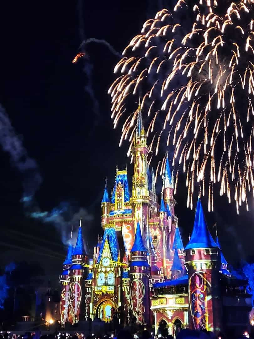 Fireworks bursting over Cinderella Castle at night, Magic Kingdom, Lake Buena Vista, Florida