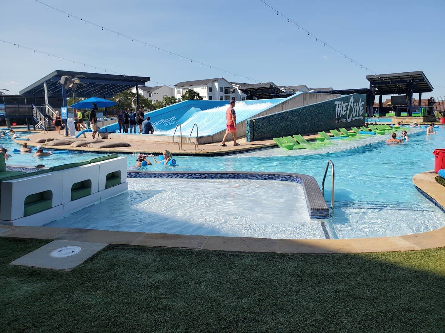 The main pool and lazy river at The Cove at BearX adults-only waterpark in College Station, Texas