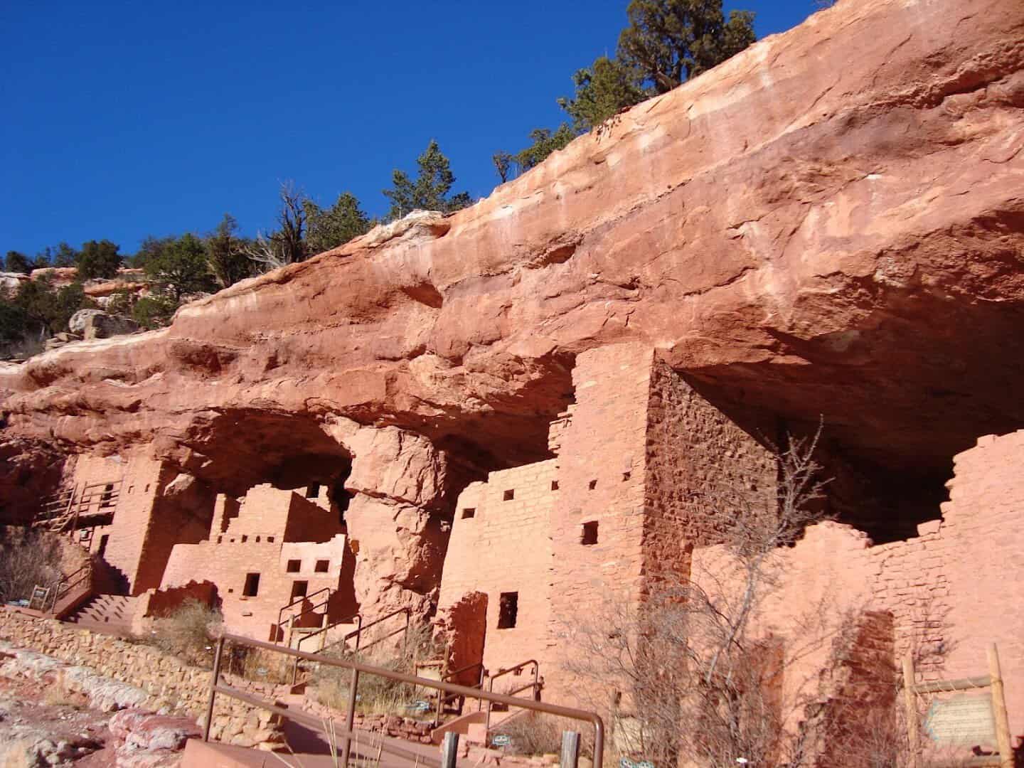 Ancestral Puebloan-style stone cliff dwellings at Manitou Cliff Dwellings near Colorado Springs, Colorado