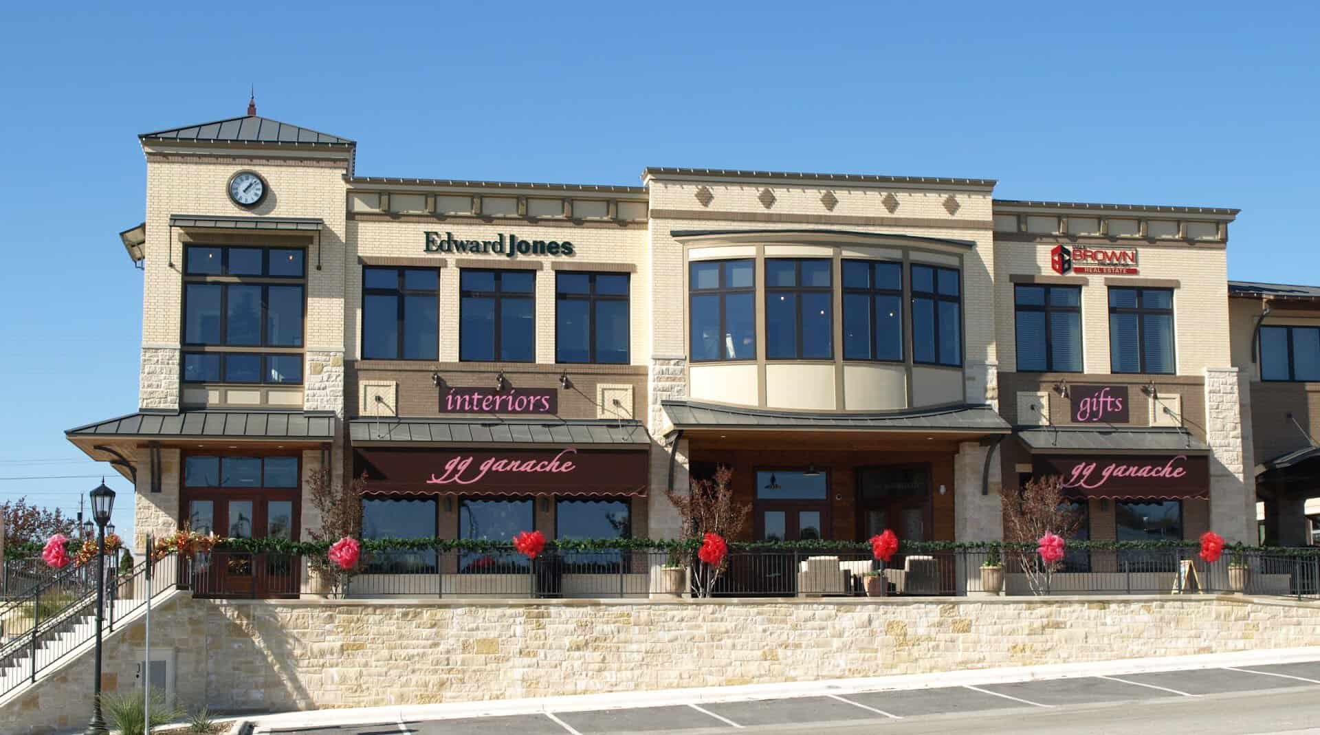 Downtown storefronts on Main Street in Marble Falls, Texas