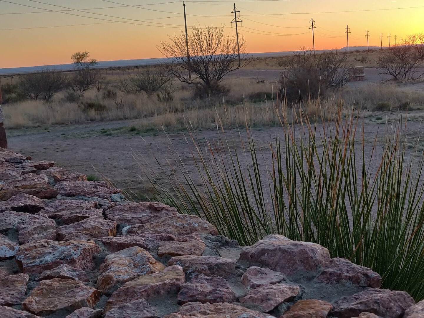 Sunset over the desert horizon at the Marfa Lights viewing area in West Texas