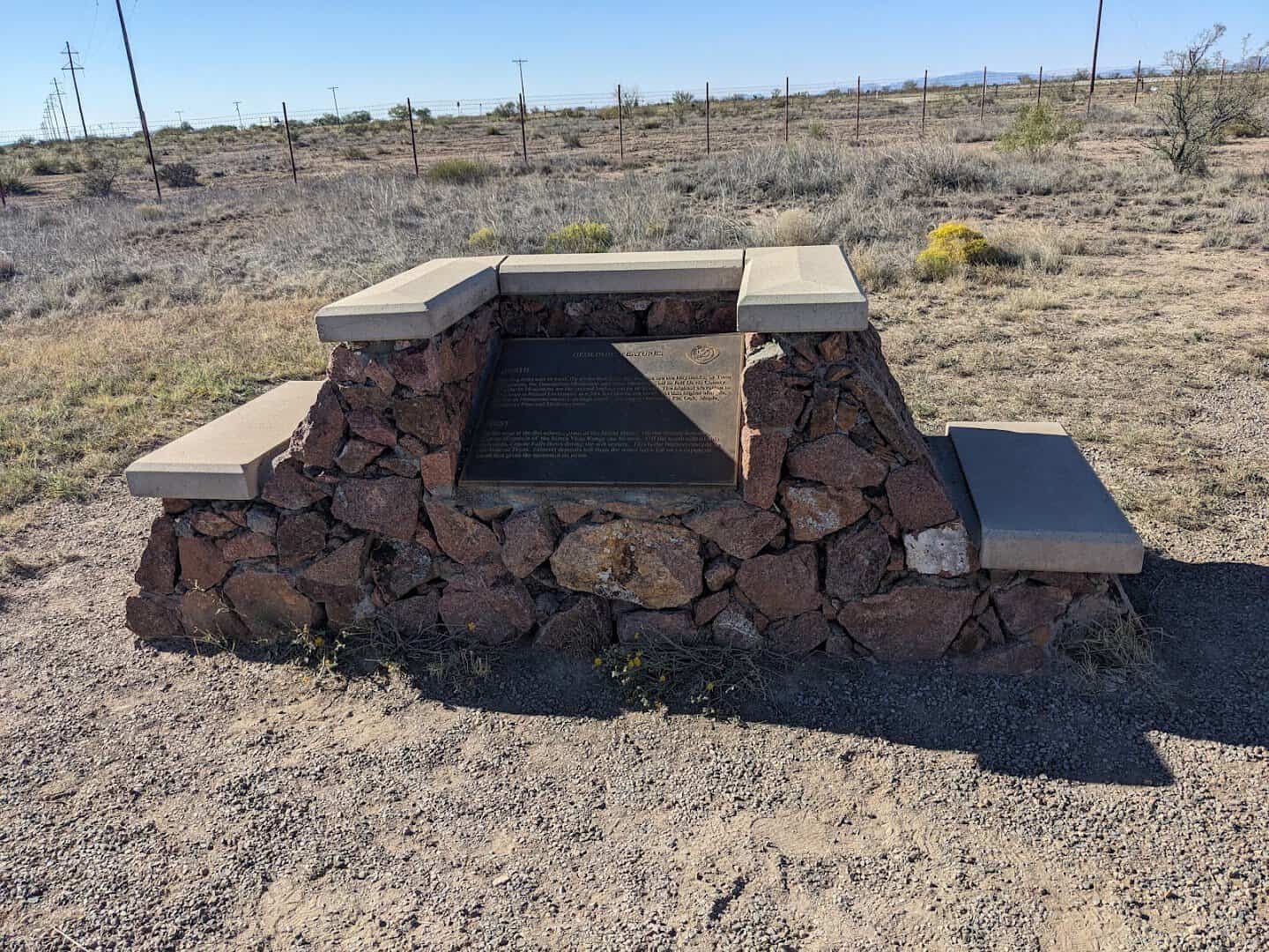 Stone fire pit and grill at the Marfa Lights Viewing Area in West Texas
