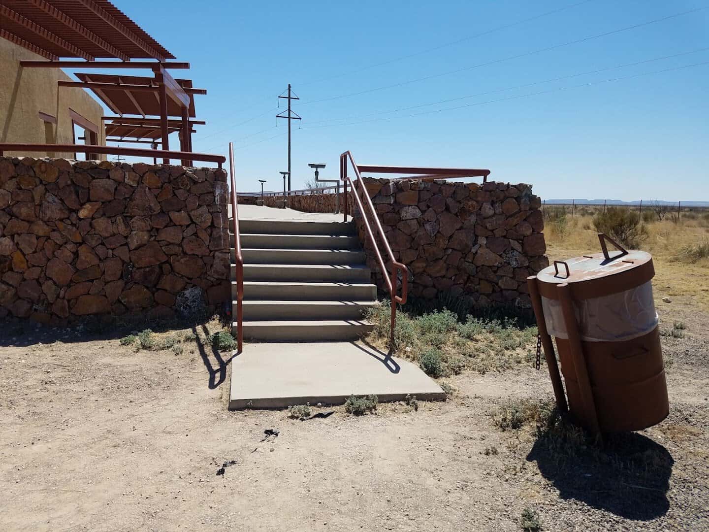 Stone steps leading up to the Marfa Lights Viewing Area off Highway 90