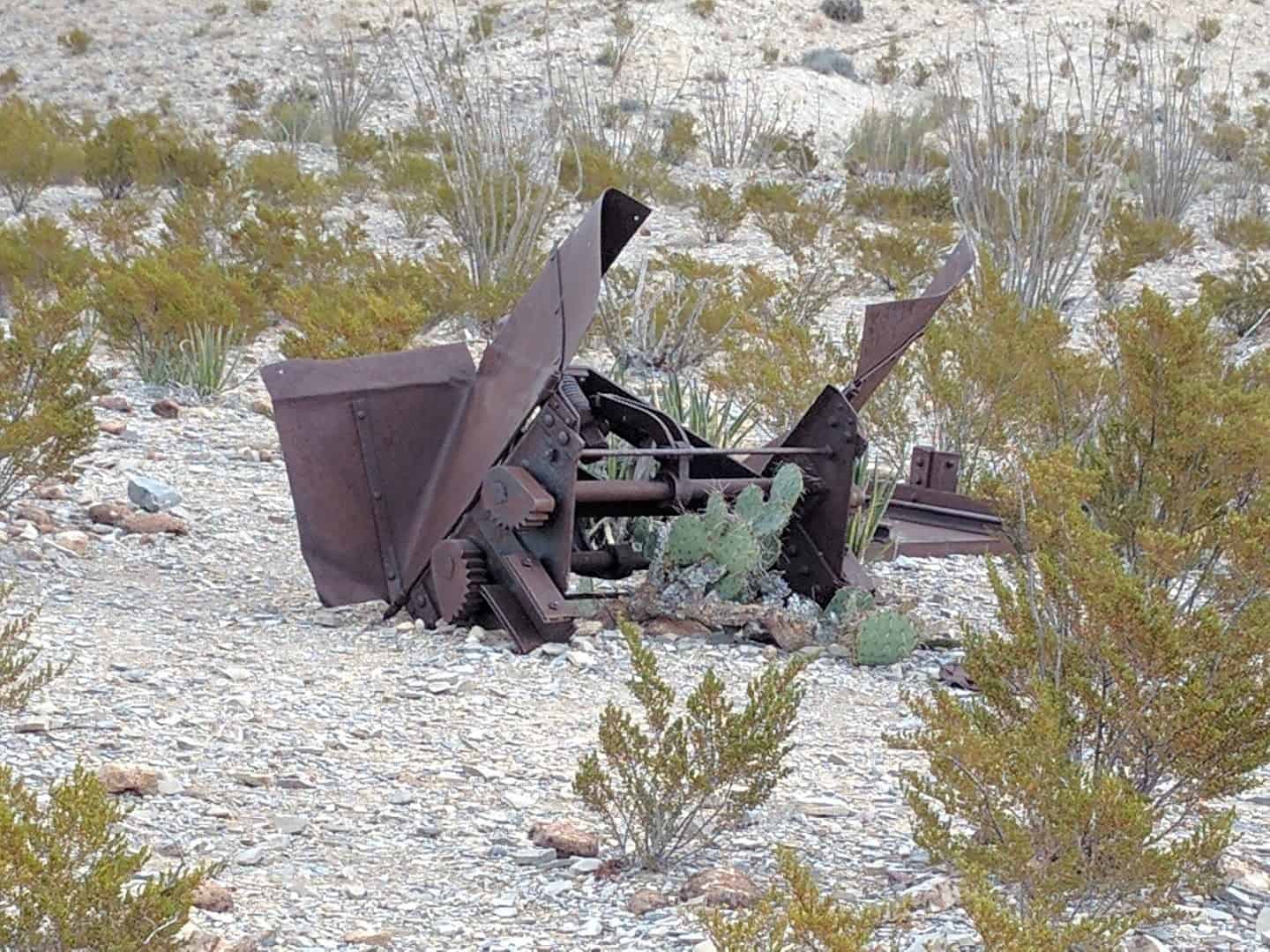Rusted ore car in the brush along Mariscal Mine Trail