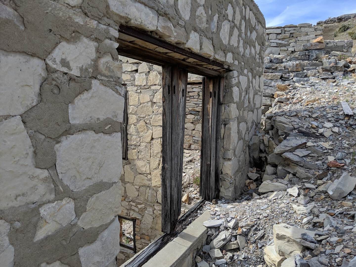 Stone doorway of a miner built rock house at Mariscal Mine