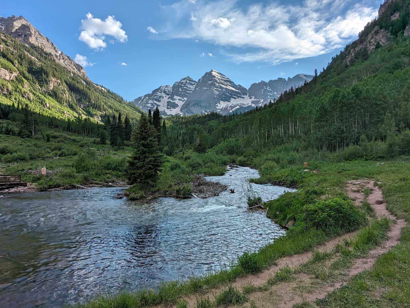 The Maroon Bells above golden autumn aspens near Aspen, Colorado
