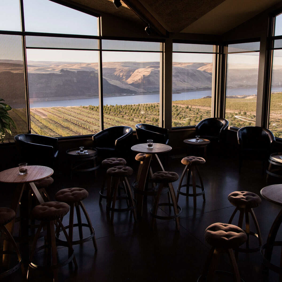 Columbia River Gorge view from the Maryhill Winery tasting room in Goldendale, Washington
