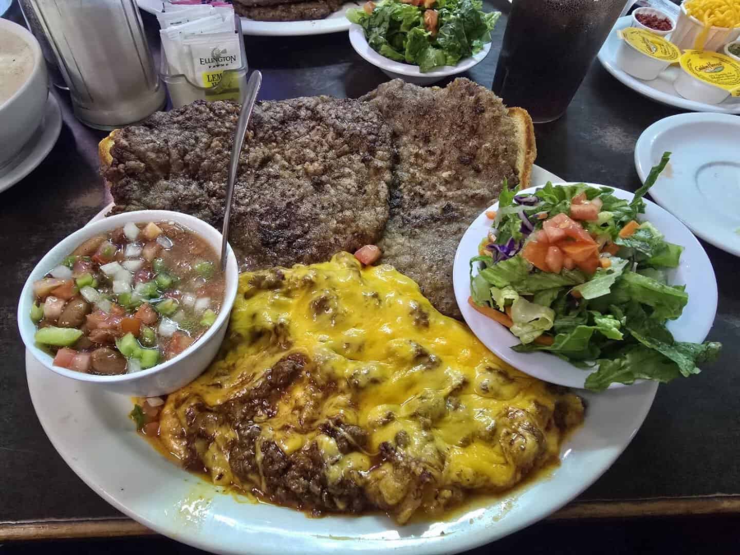Chicken fried steak with a craggy golden crust at Mary's Cafe in Strawn, Texas