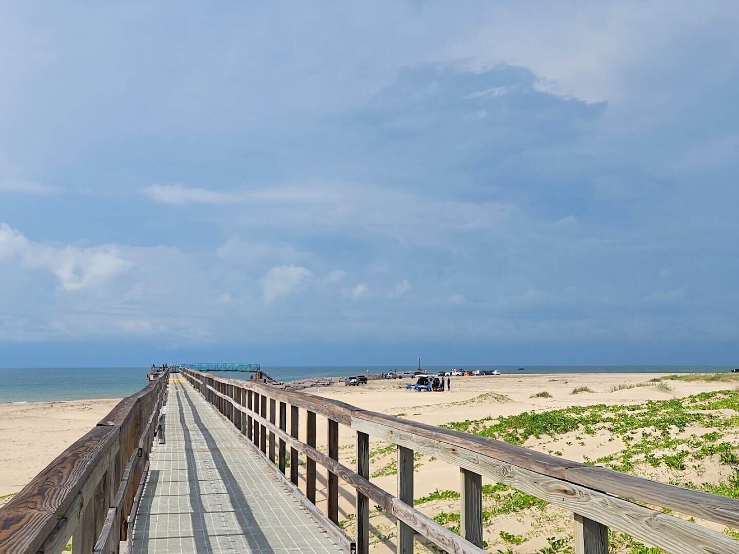 Long dune boardwalk leading over the dunes to the beach at Matagorda Bay Nature Park, Texas
