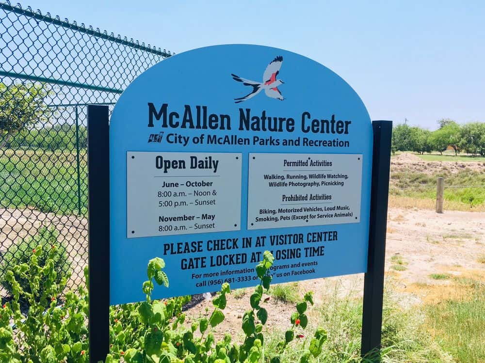 Entrance sign at the McAllen Nature Center in McAllen, Texas