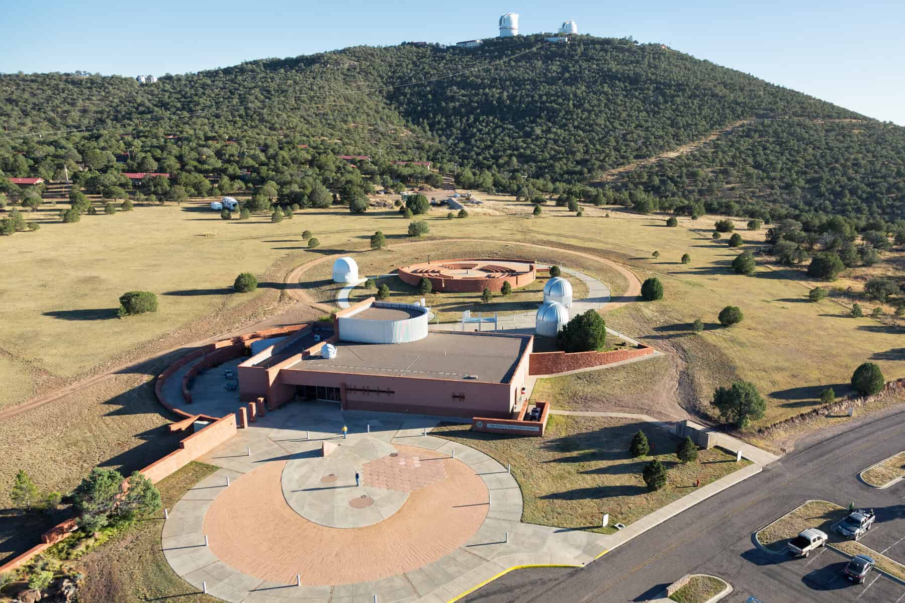 Aerial view of the McDonald Observatory visitor complex in the Davis Mountains