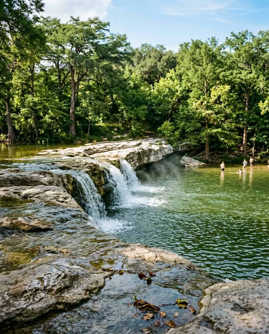 Waterfall over limestone ledges at McKinney Falls State Park in Austin, Texas