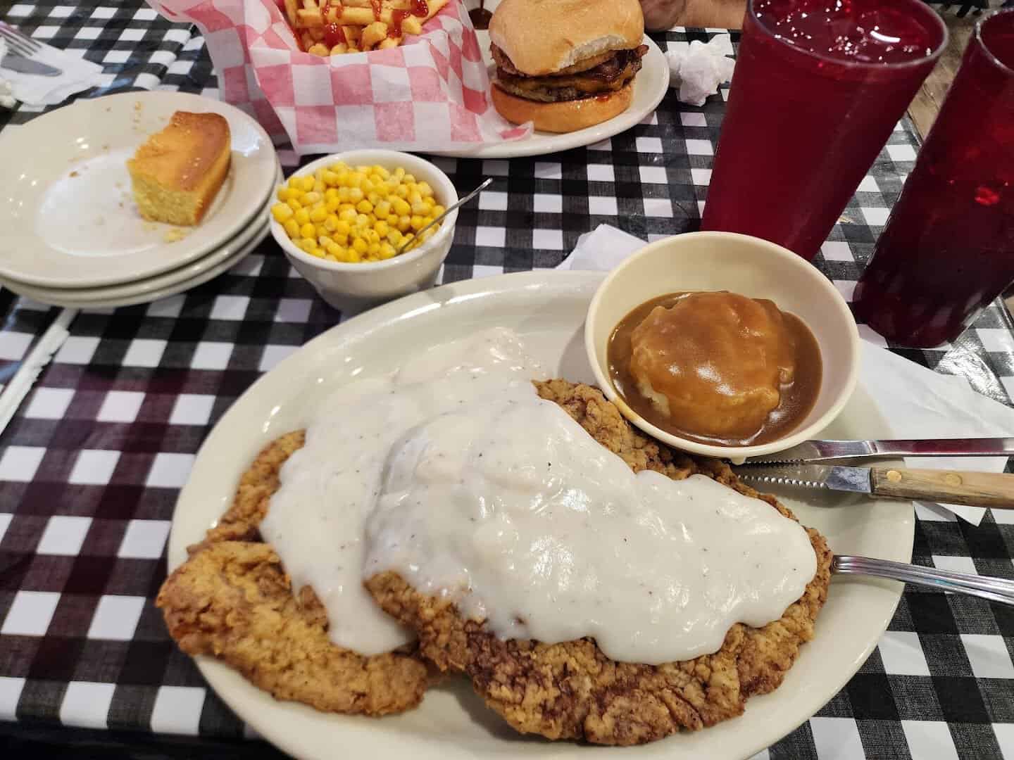 Chicken fried steak covered in peppered cream gravy at Mel's Country Cafe in Tomball, Texas