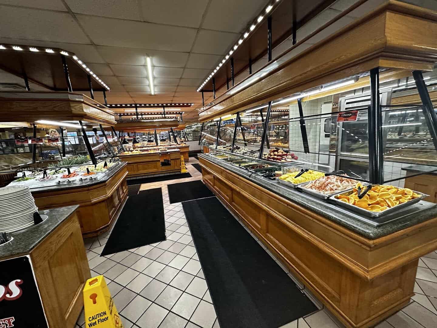 Steam line of dishes along the buffet at Ranchero King Buffet in Houston