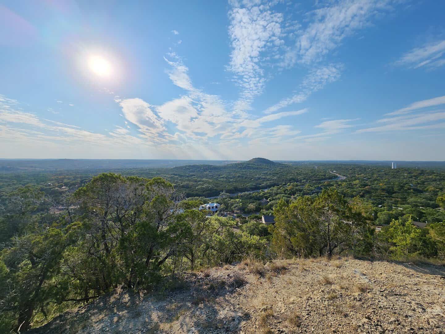 Midday sun over the Hill Country view from Old Baldy