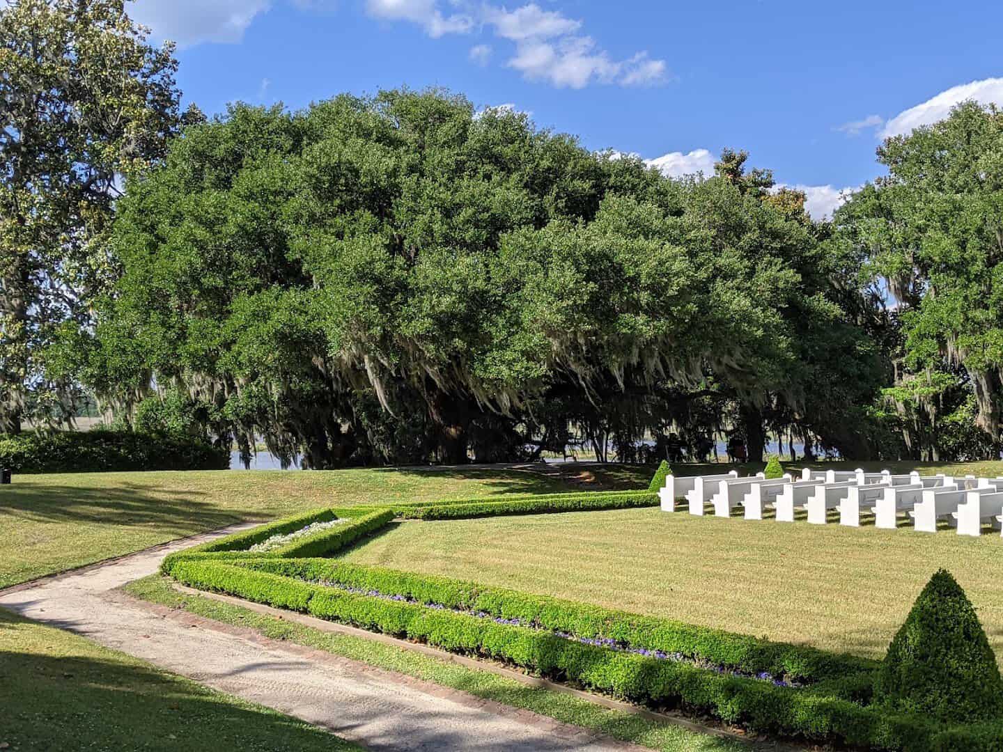Terraced green lawns descending to the butterfly lakes at Middleton Place, Charleston, SC