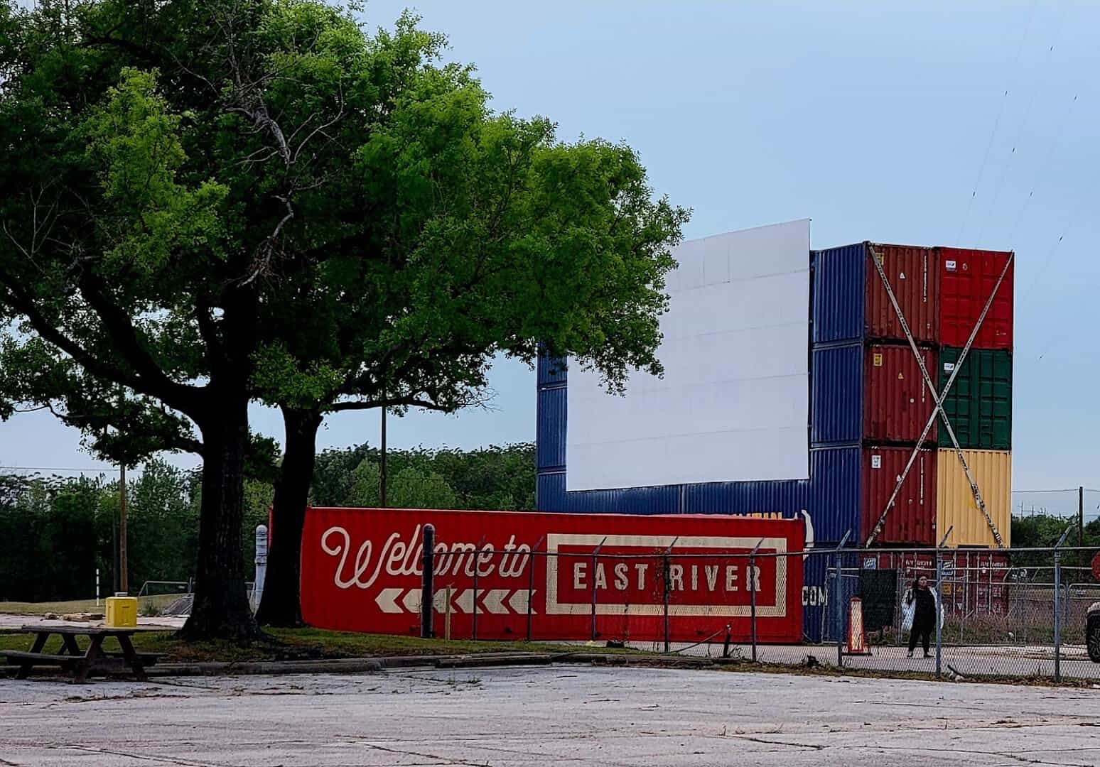 Moonstruck Drive-In screen at East River in Houston, Texas