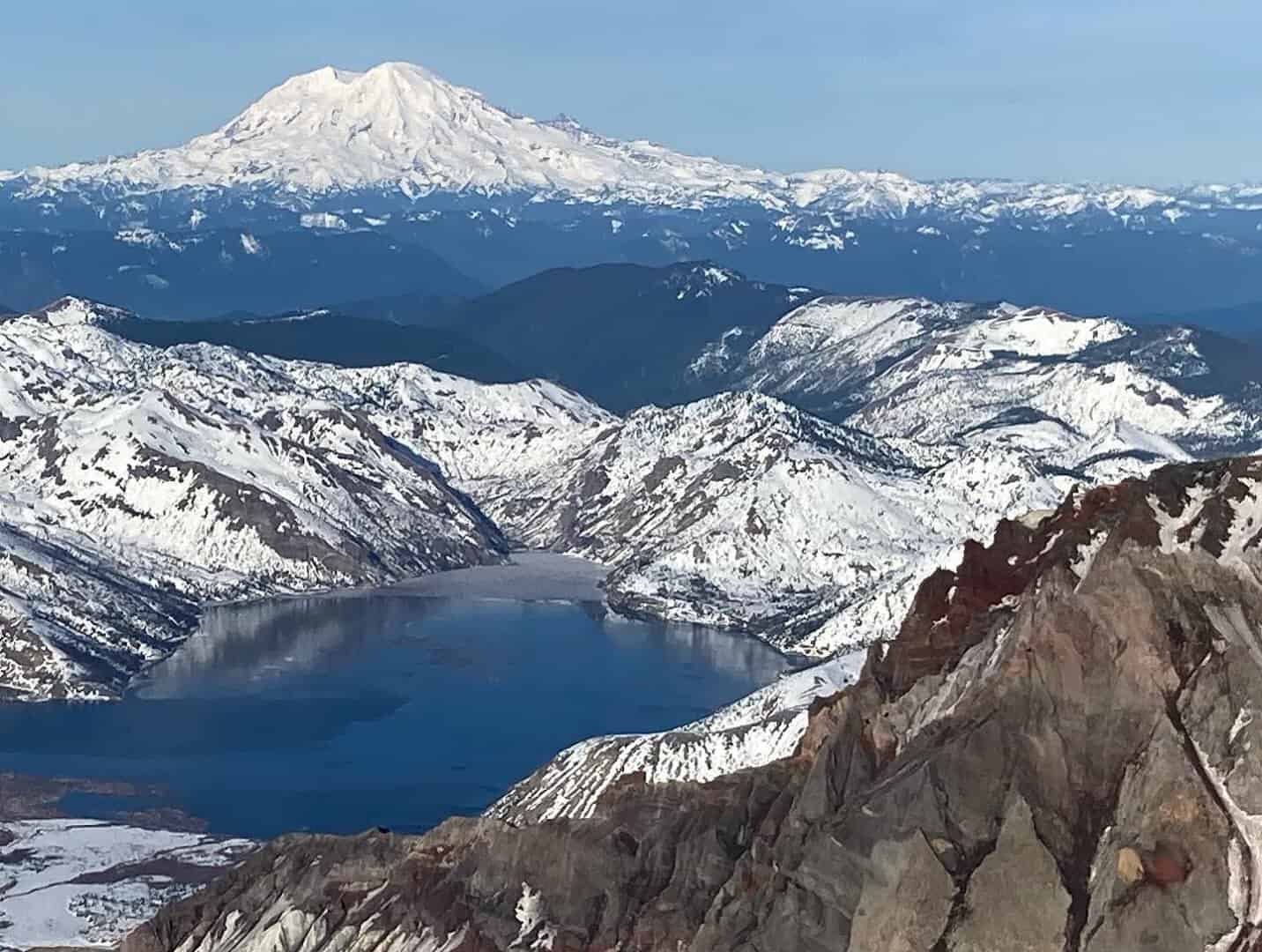 The crater of Mount St. Helens above Spirit Lake, Mount St. Helens National Volcanic Monument, Washington