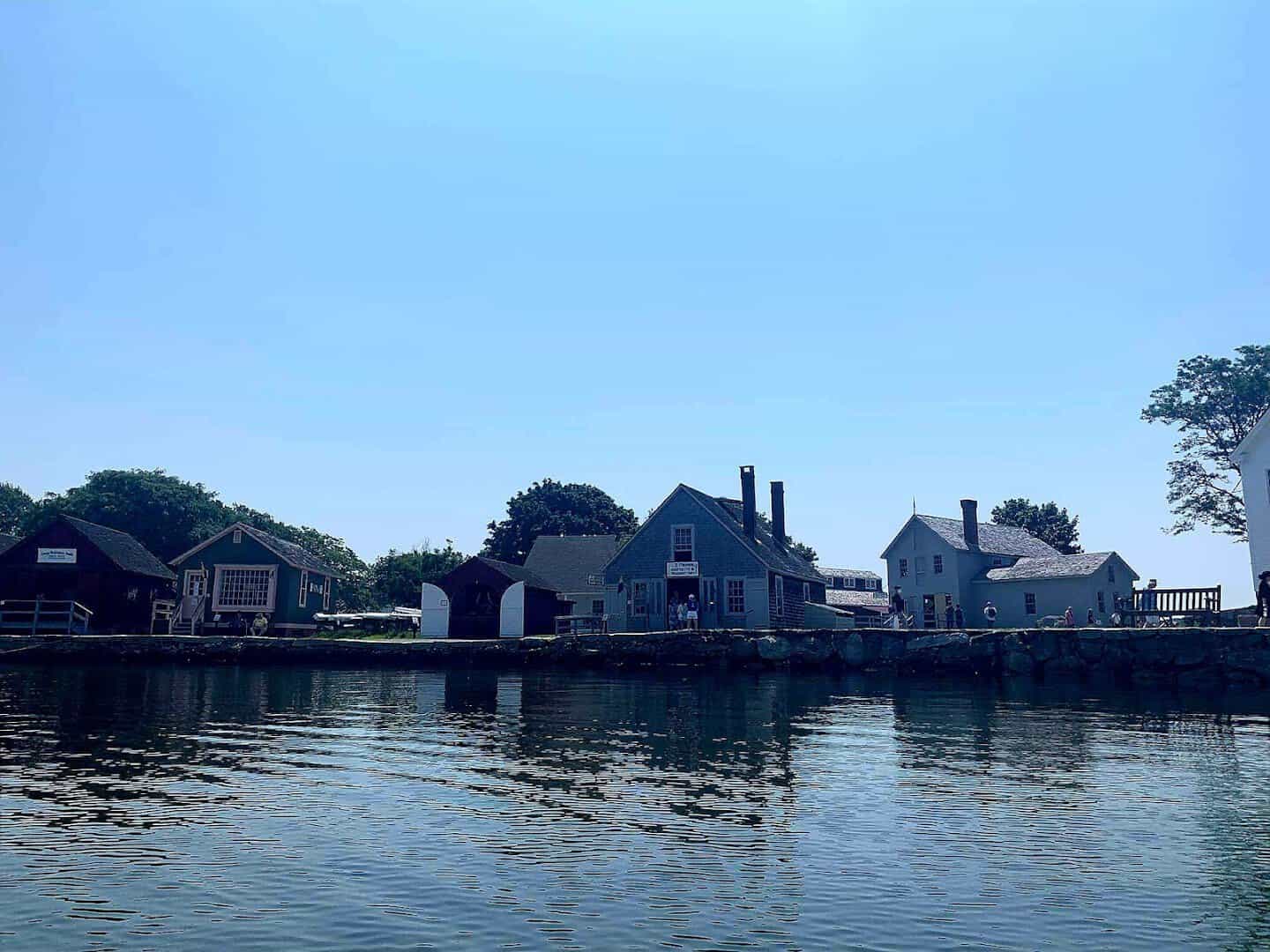 Historic houses along the Mystic River waterfront in Mystic, Connecticut