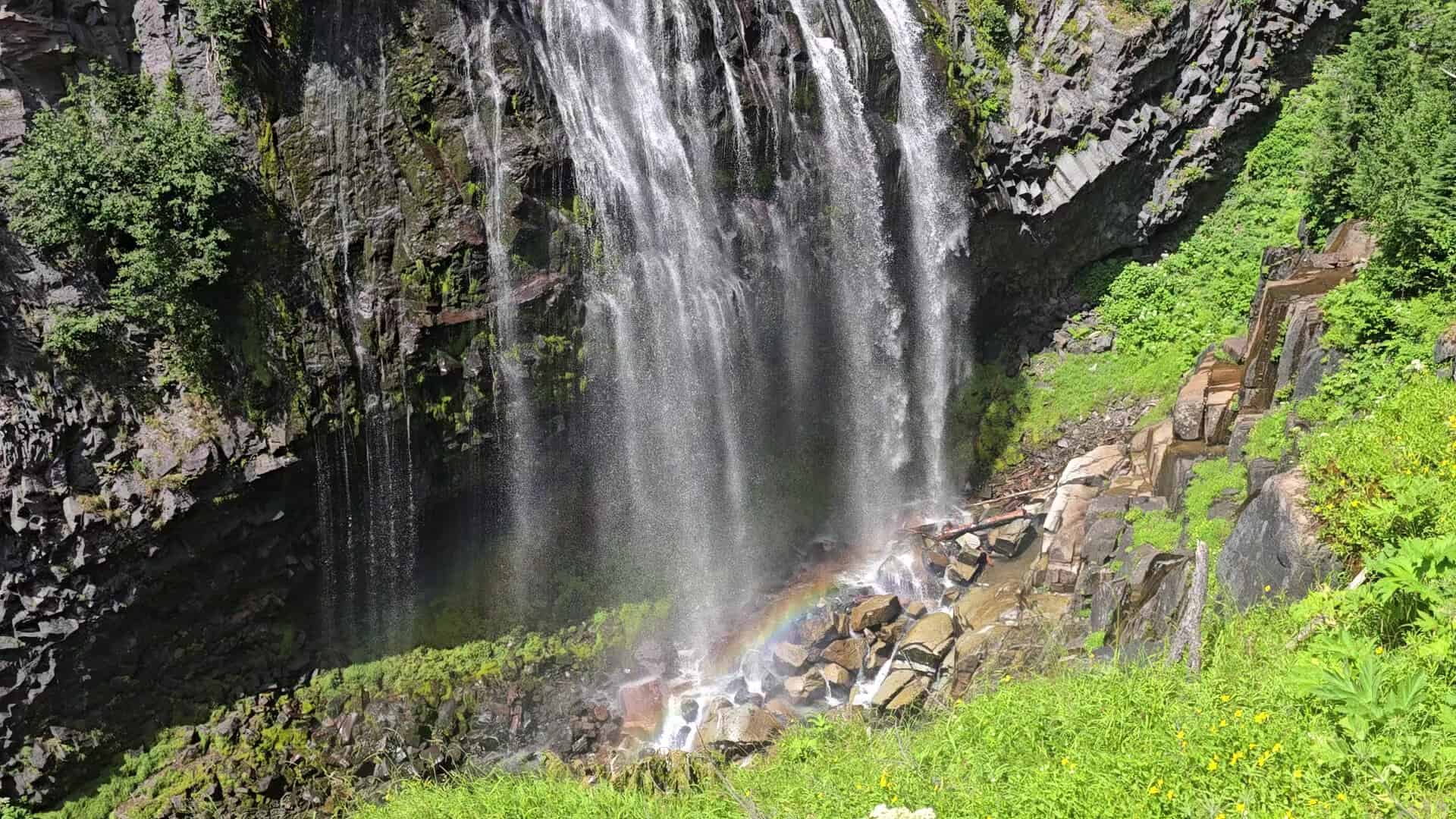 Narada Falls with a rainbow in the mist, Mount Rainier National Park, Washington