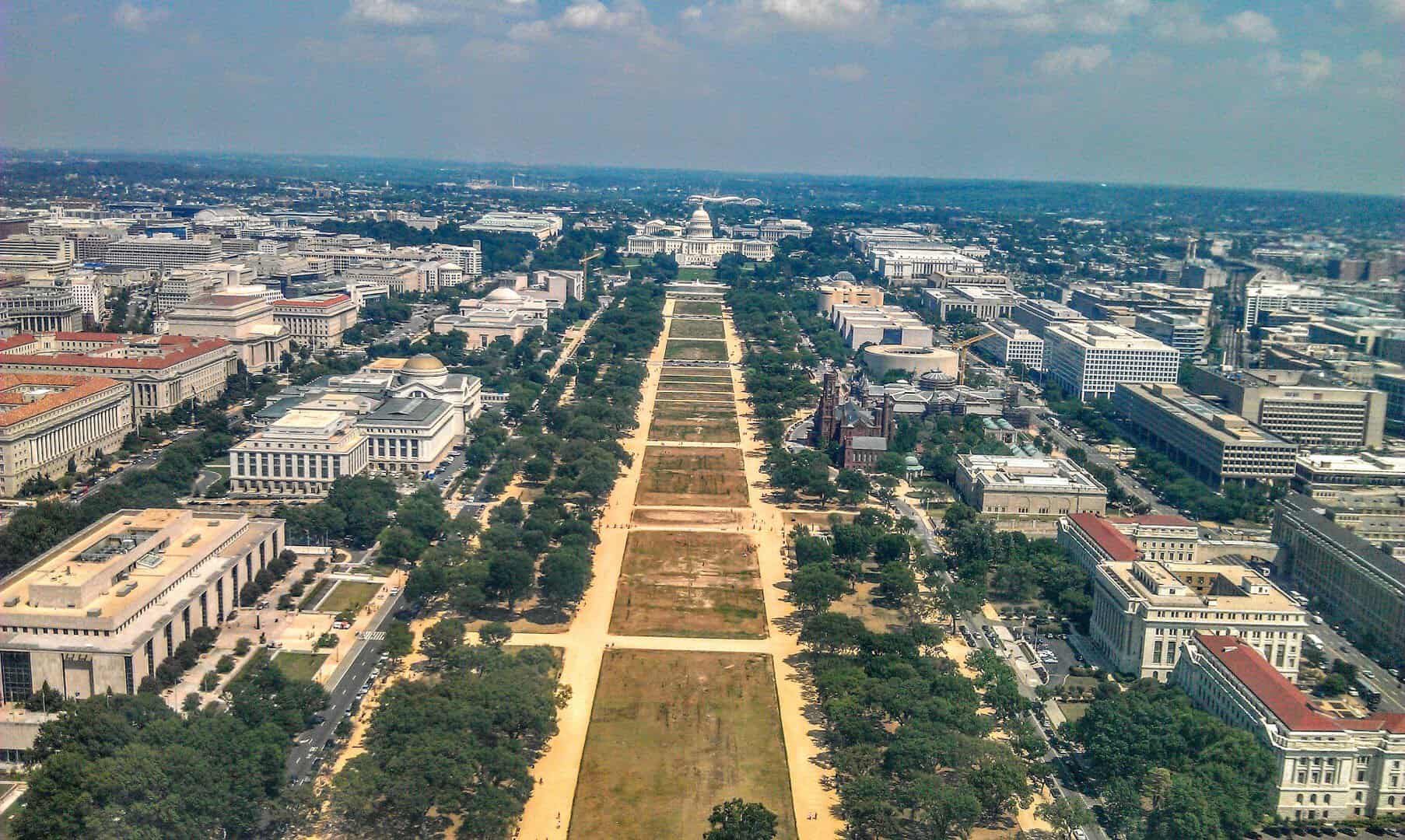 Aerial view down the National Mall in Washington, DC