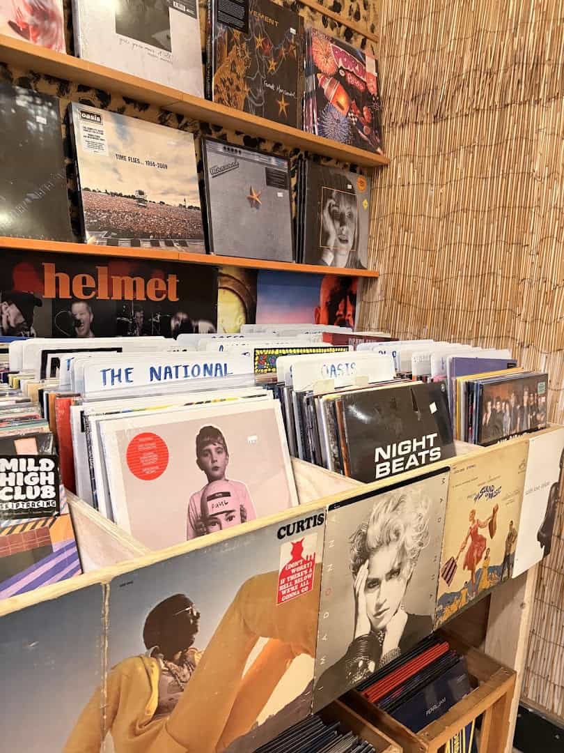 New vinyl bins with albums on display at Sigs Lagoon record shop in Houston