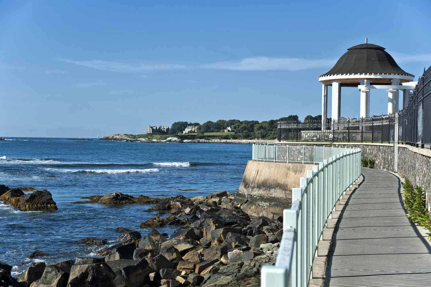 The Cliff Walk trail above the Atlantic in Newport, Rhode Island