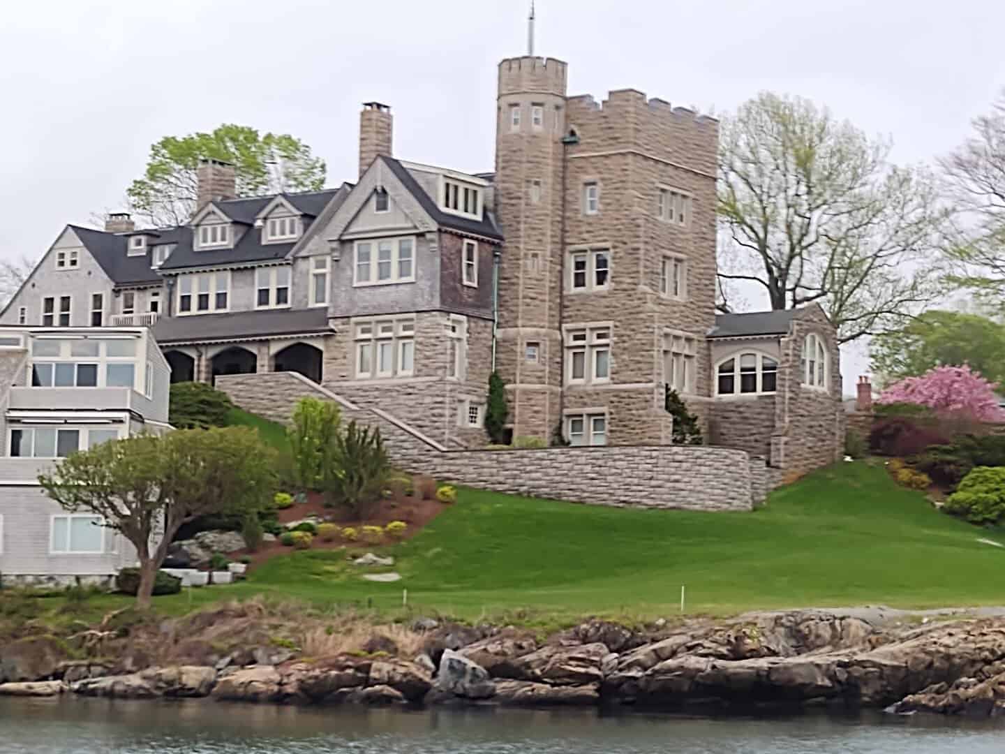 Gilded Age stone mansion and lawn in Newport, Rhode Island