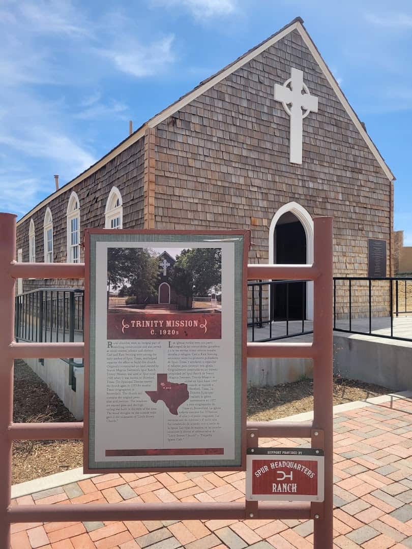 Historic church with a Texas historical marker at the National Ranching Heritage Center in Lubbock, Texas
