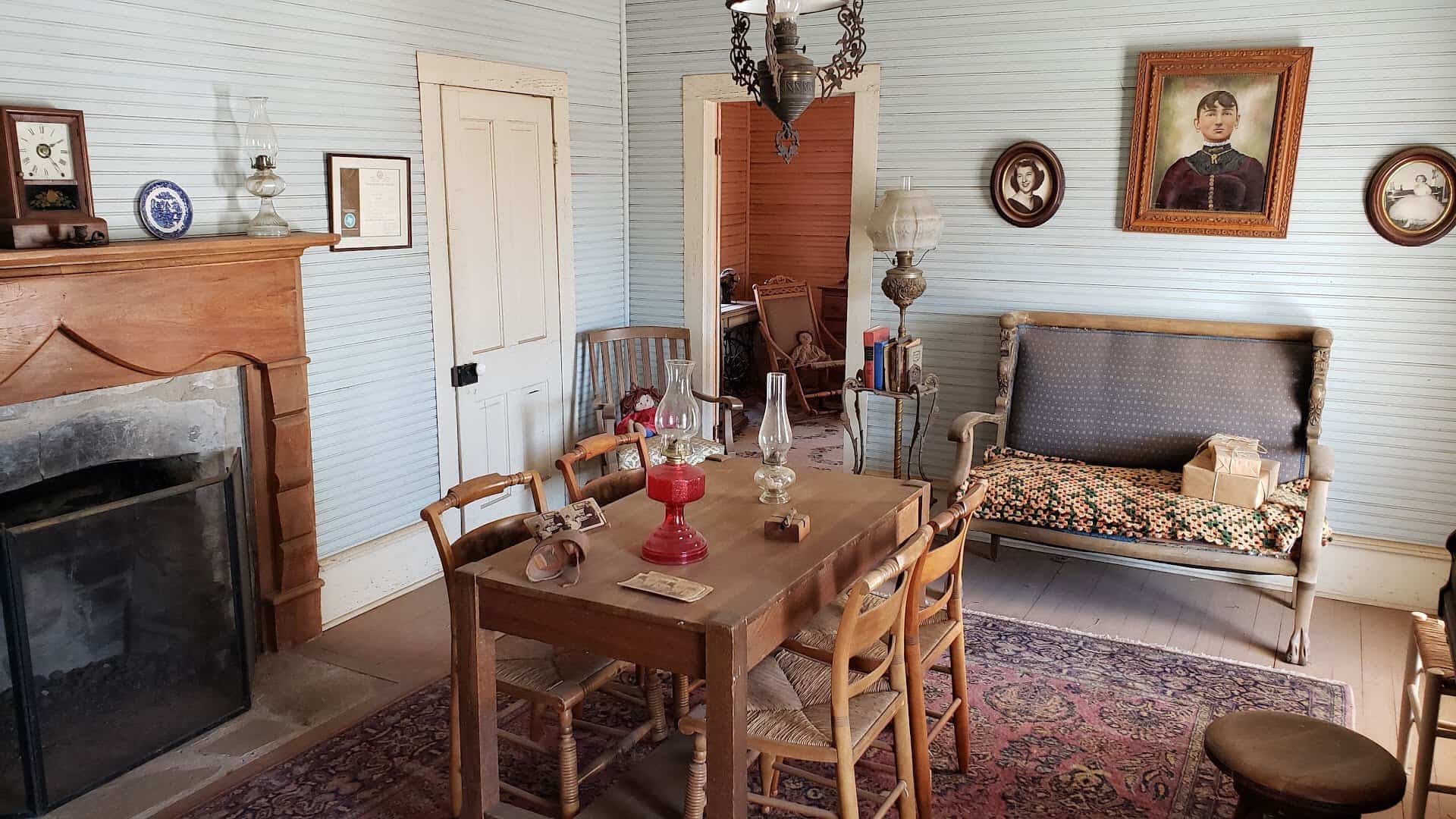 Period furnished dining room inside a historic ranch house at the National Ranching Heritage Center in Lubbock, Texas