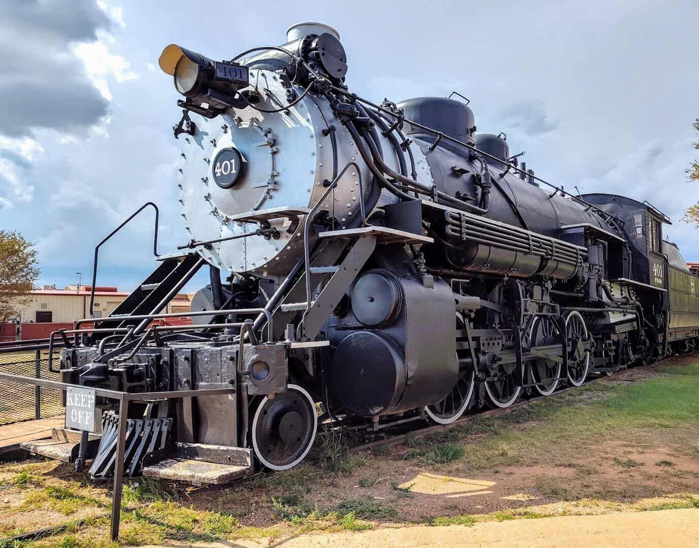 Historic steam locomotive on display at the National Ranching Heritage Center in Lubbock, Texas