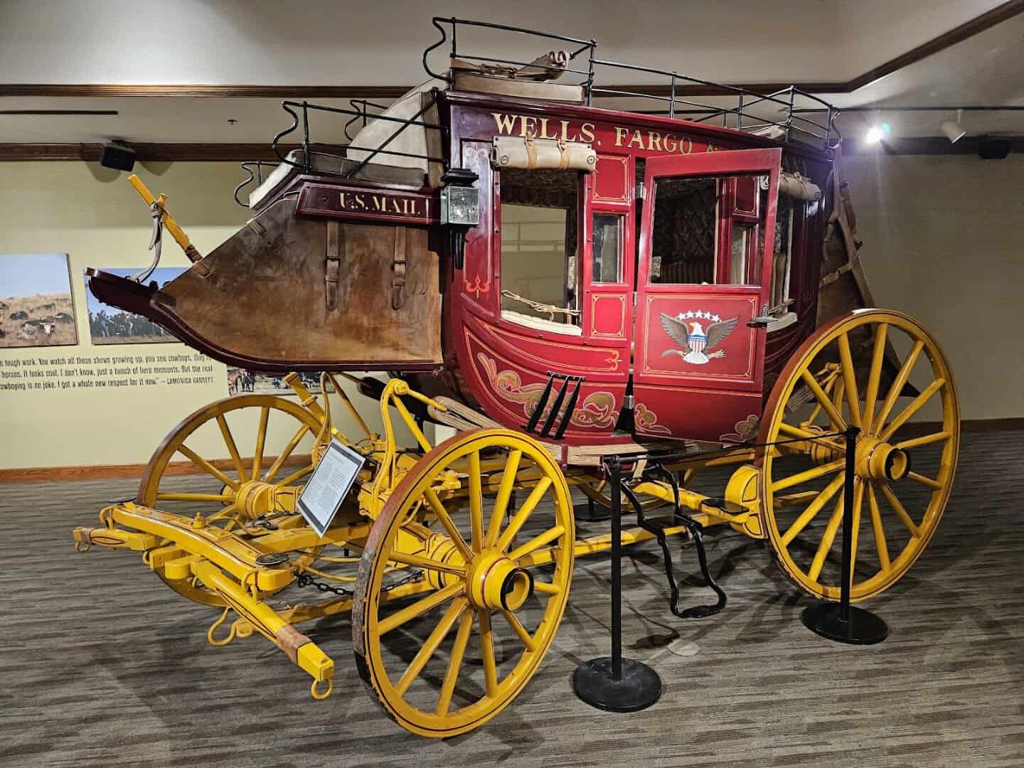 Restored Wells Fargo stagecoach exhibit at the National Ranching Heritage Center in Lubbock, Texas