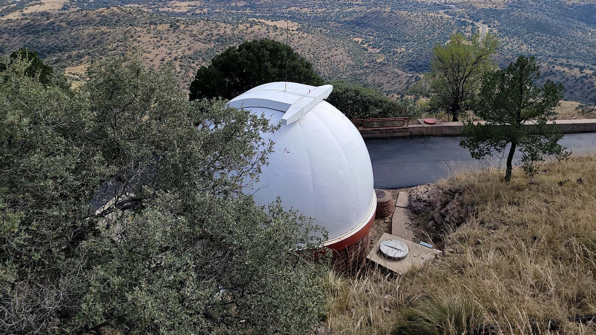 White telescope dome of McDonald Observatory in the Davis Mountains near Fort Davis, Texas