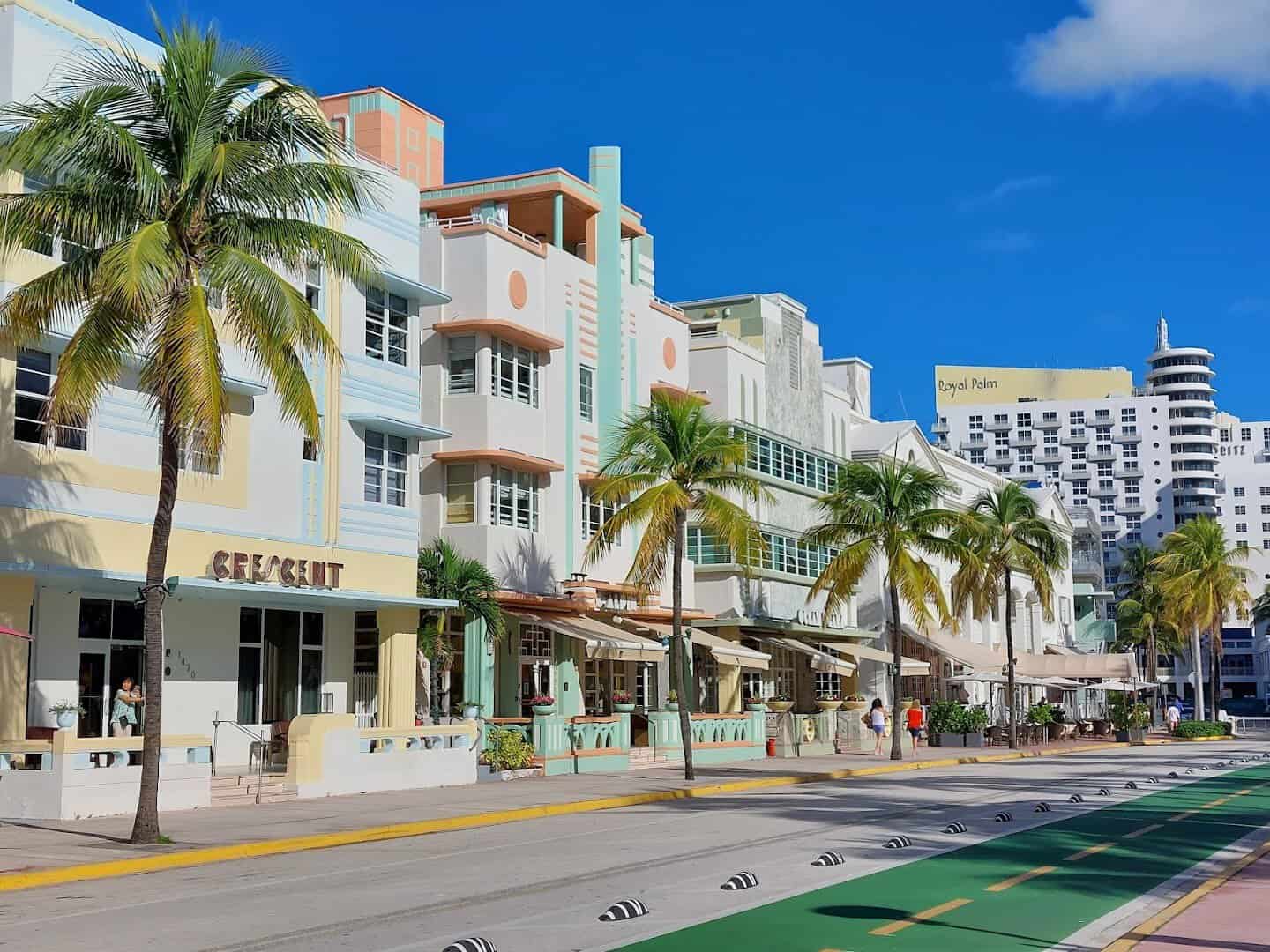 The pastel Art Deco hotels along Ocean Drive, Miami Beach, Florida
