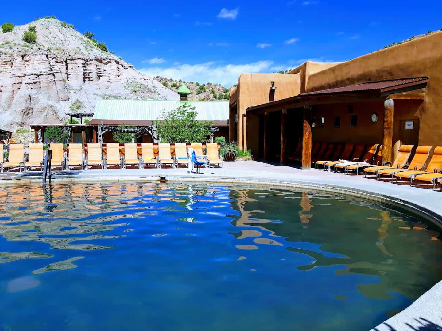 Outdoor mineral soaking pool at Ojo Caliente Mineral Springs, New Mexico