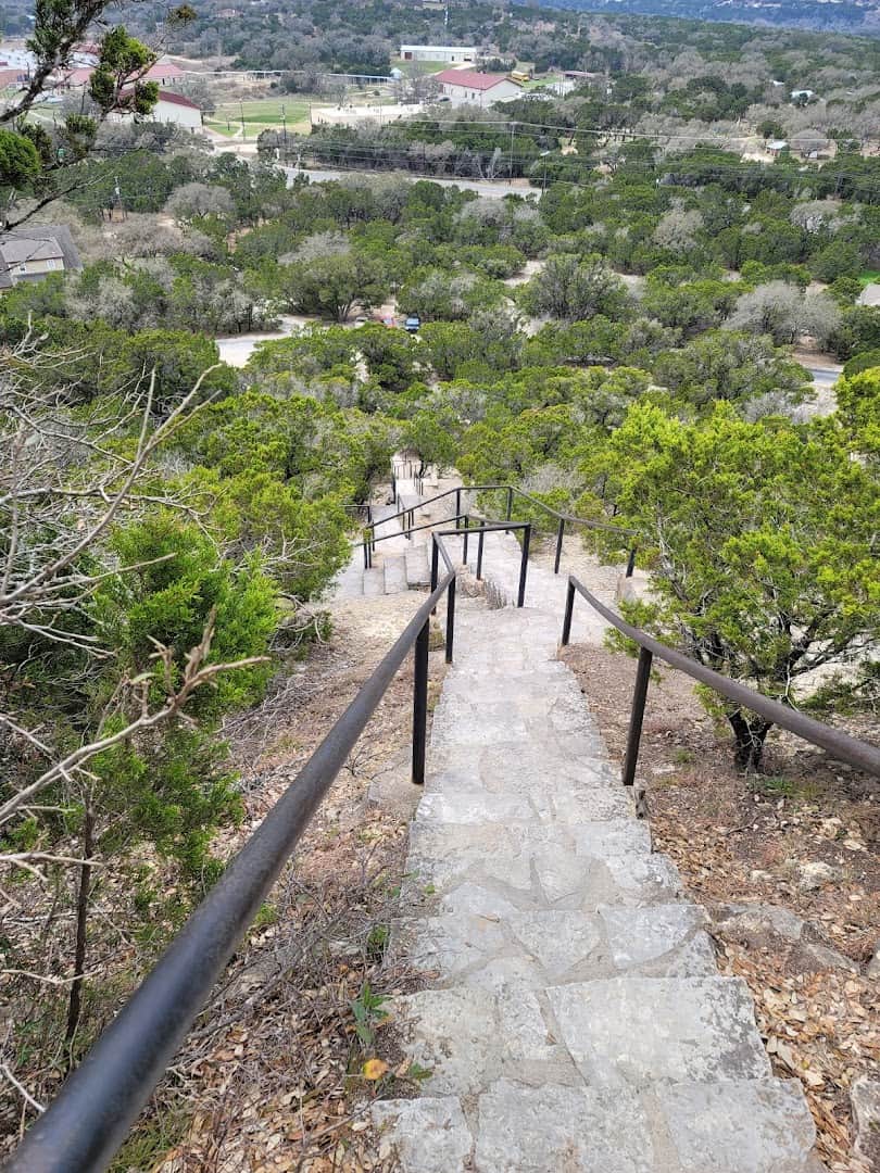 Long stone staircase descending Old Baldy above the Wimberley valley