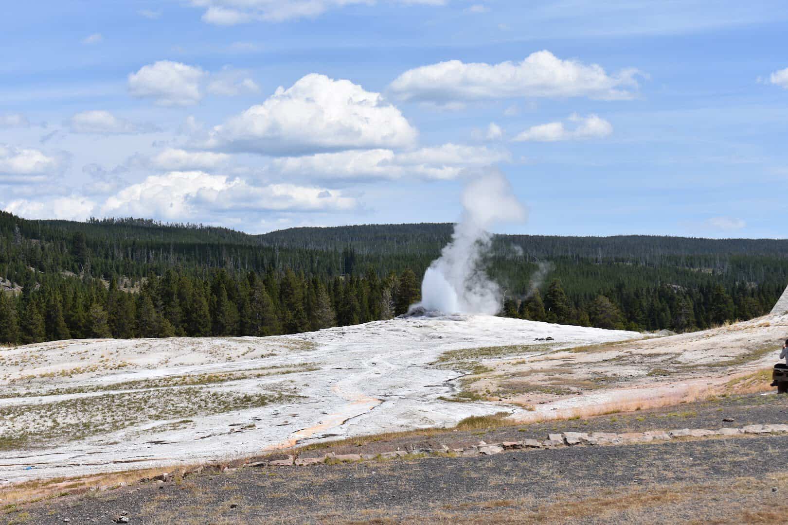 Old Faithful geyser erupting in the basin at Yellowstone, Wyoming