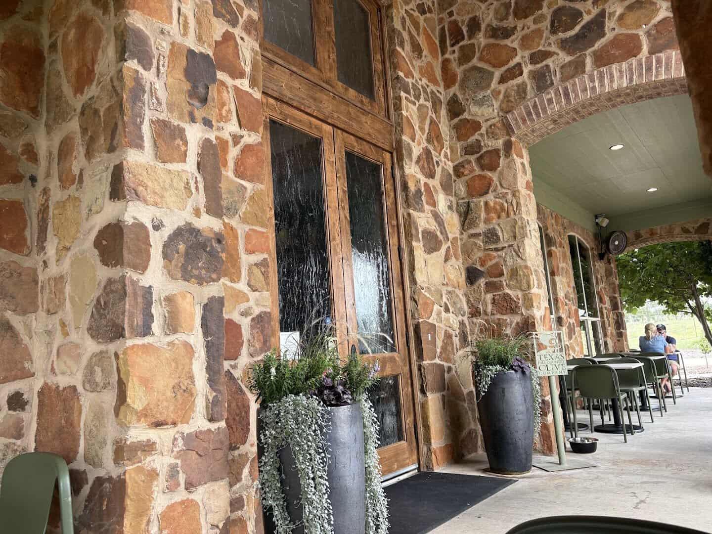 Stone patio at Texas Hill Country Olive Co. in Dripping Springs