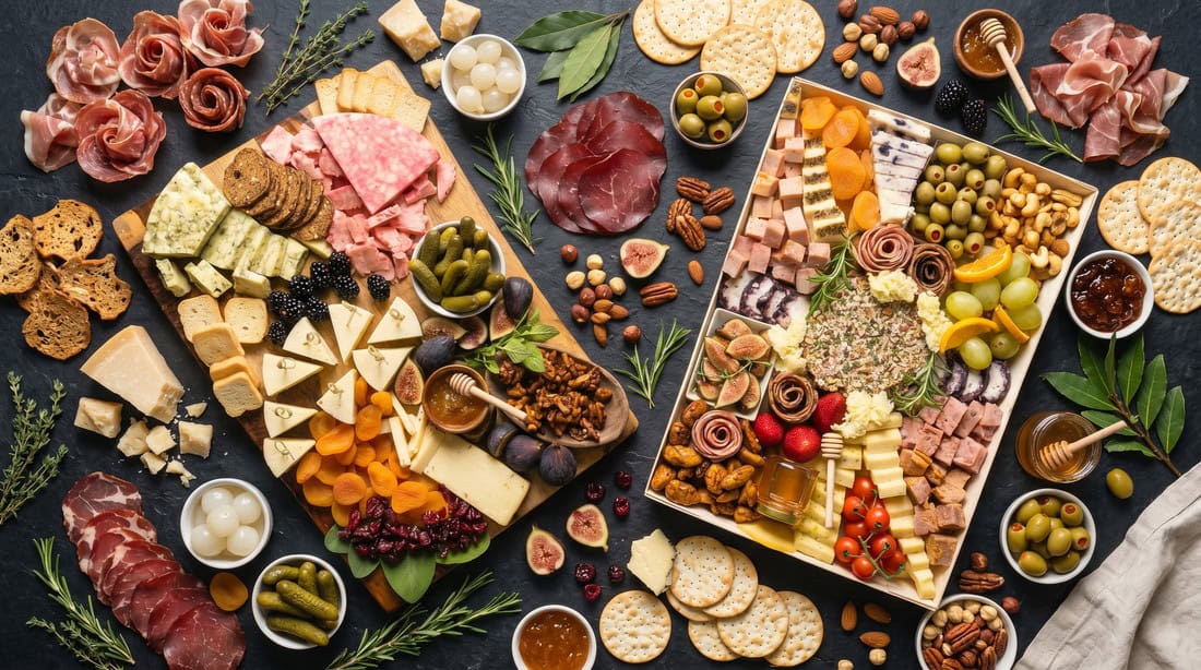 A grazing board of smoked meats and cheeses from Opa's Smoked Meats in Fredericksburg, Texas