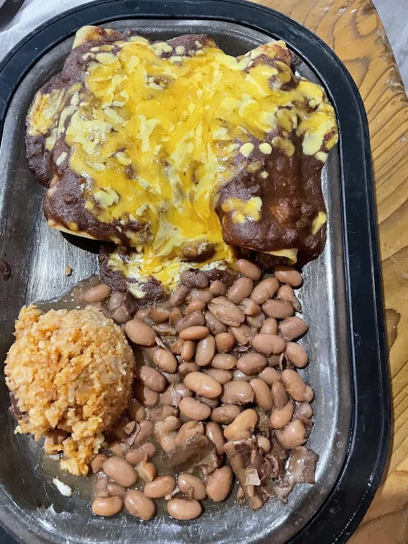 Breakfast enchiladas with egg at O.S.T. Restaurant in Bandera, Texas
