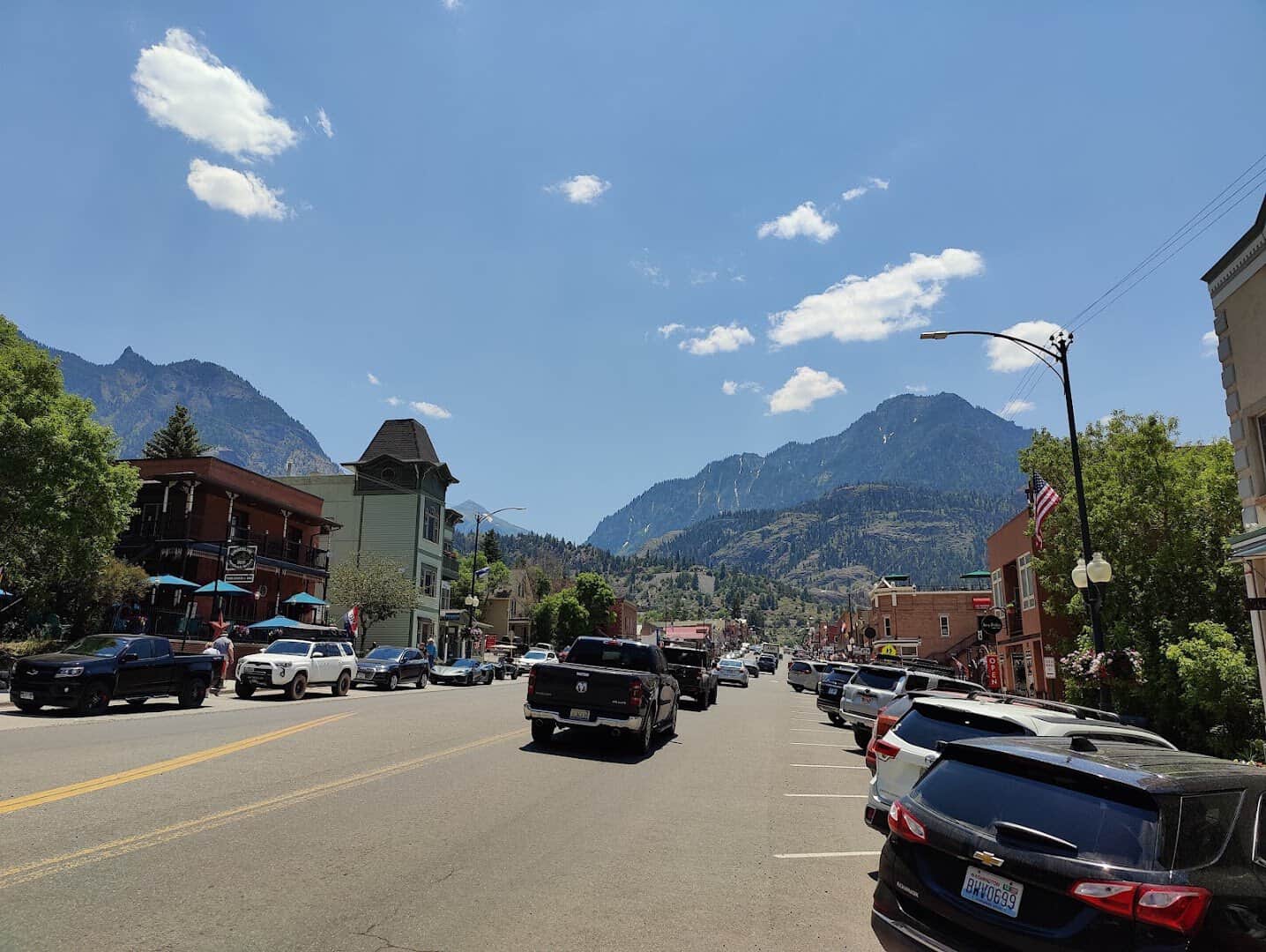 Ouray's Main Street framed by the surrounding San Juan peaks, Colorado