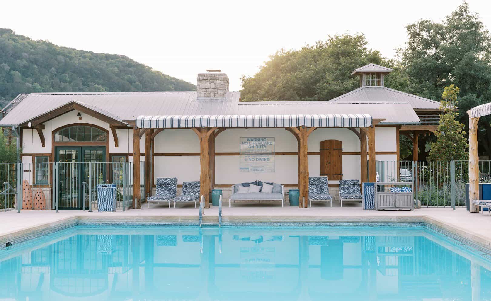 Outdoor pool and pavilion at Lake Austin Spa Resort