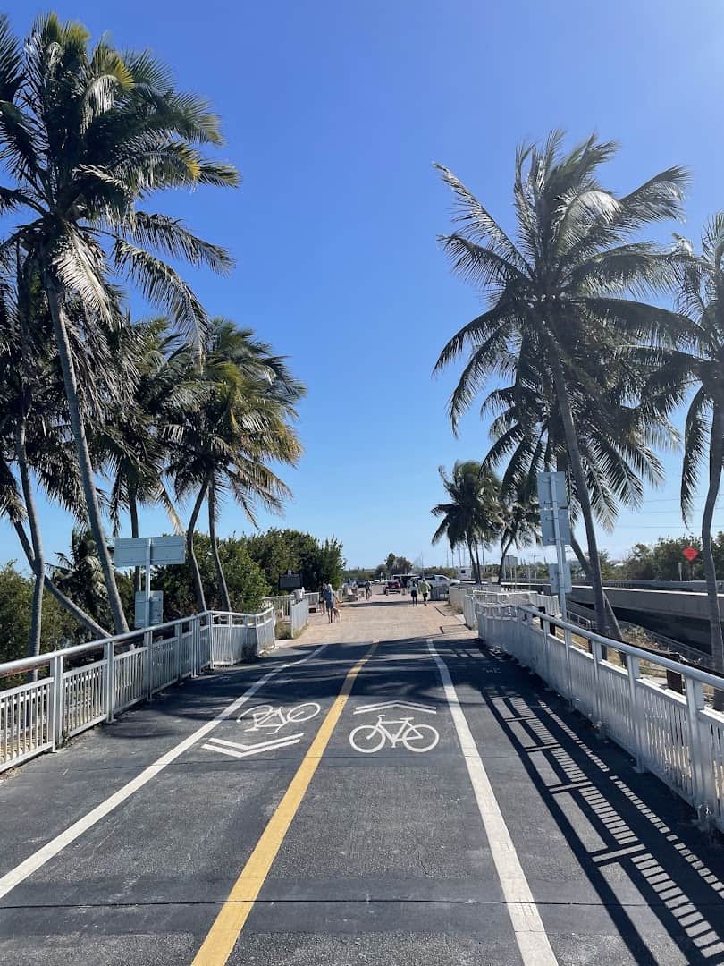 The old Seven Mile Bridge, now a palm-lined walking and fishing path, on the Overseas Highway in Marathon, Florida