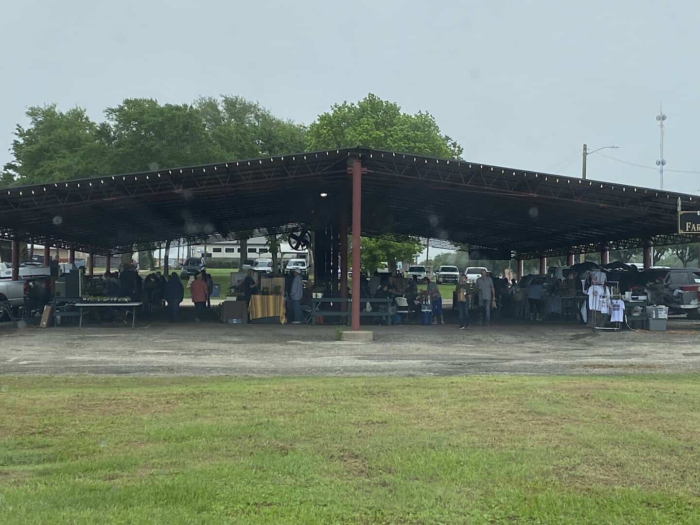 The open-air Palestine Farmers Market pavilion in Palestine, Texas