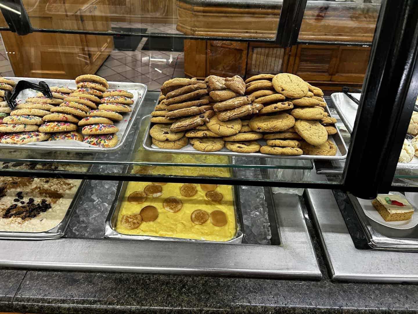 Fresh conchas and pan dulce at the Ranchero King Buffet bakery in Houston